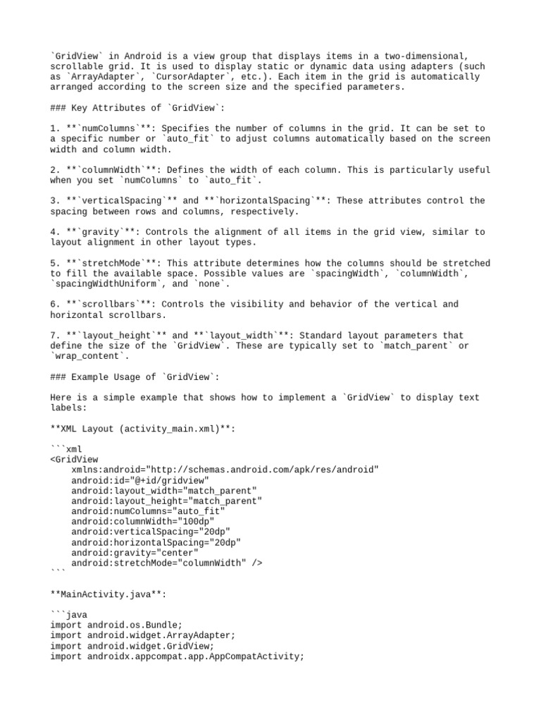 'GridView' in Android Is A View Gro | PDF | Page Layout | Android ...
