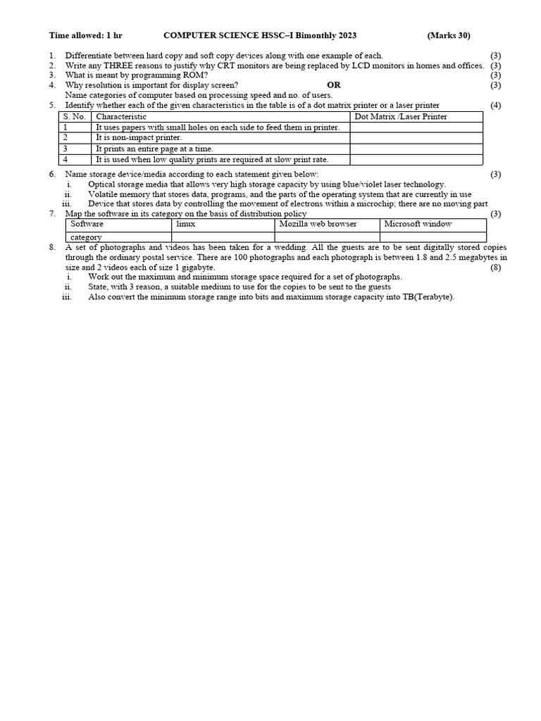 Computer Science HSSC-I Exam Guide 2023 | PDF | Computer Data Storage ...