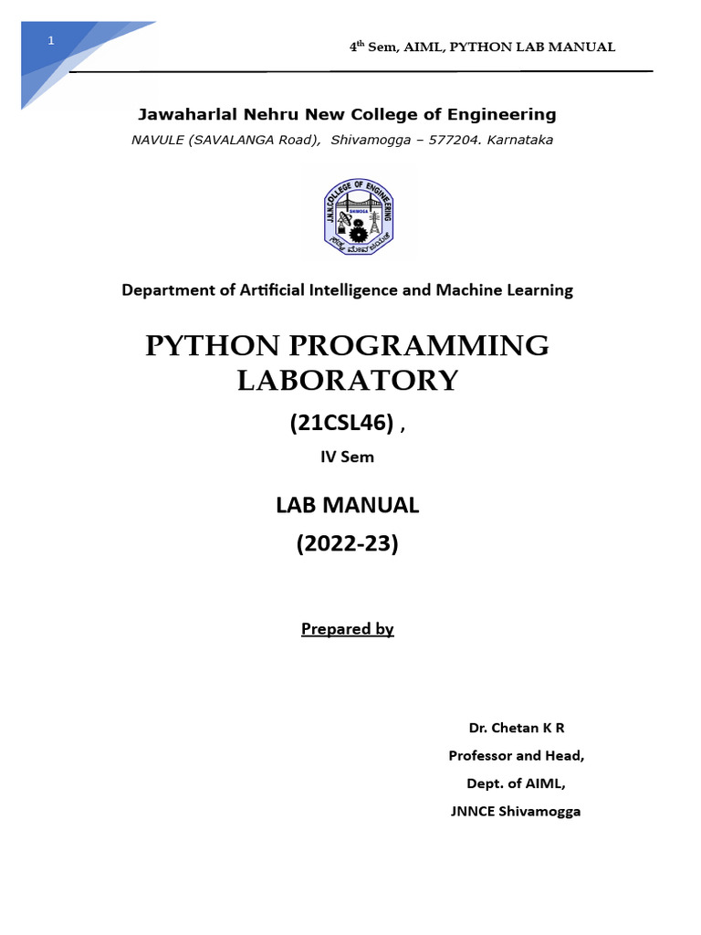 Python Lab Manual for AIML Students | PDF | Computing | Computer ...