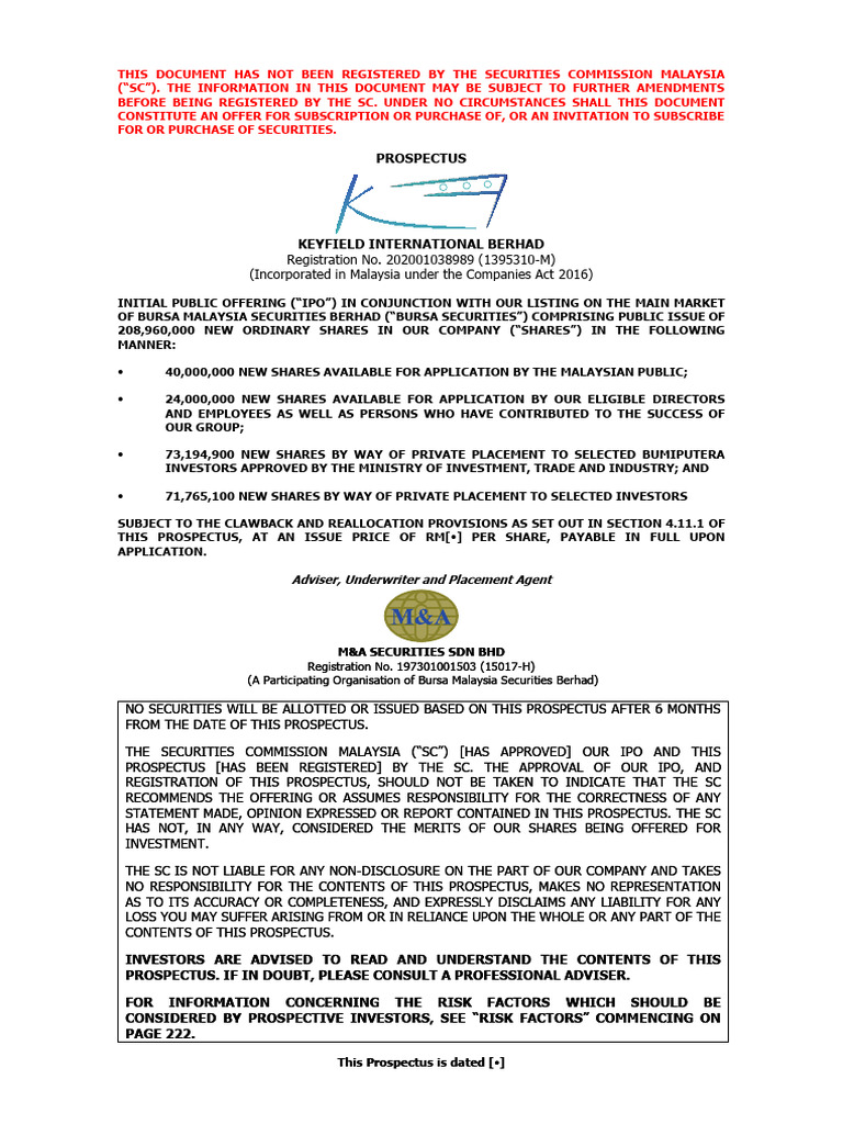 Keyfield IPO Prospectus | PDF | Initial Public Offering | Securities  (Finance)