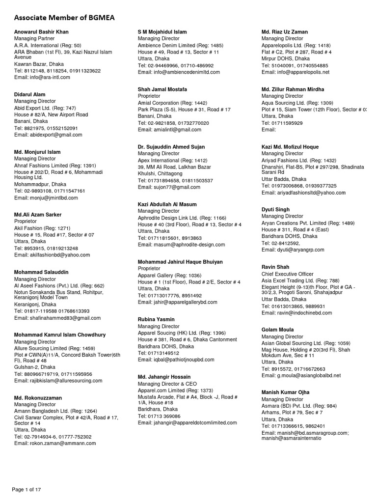 BGMEA Associate Members List | PDF | Dhaka | World Politics