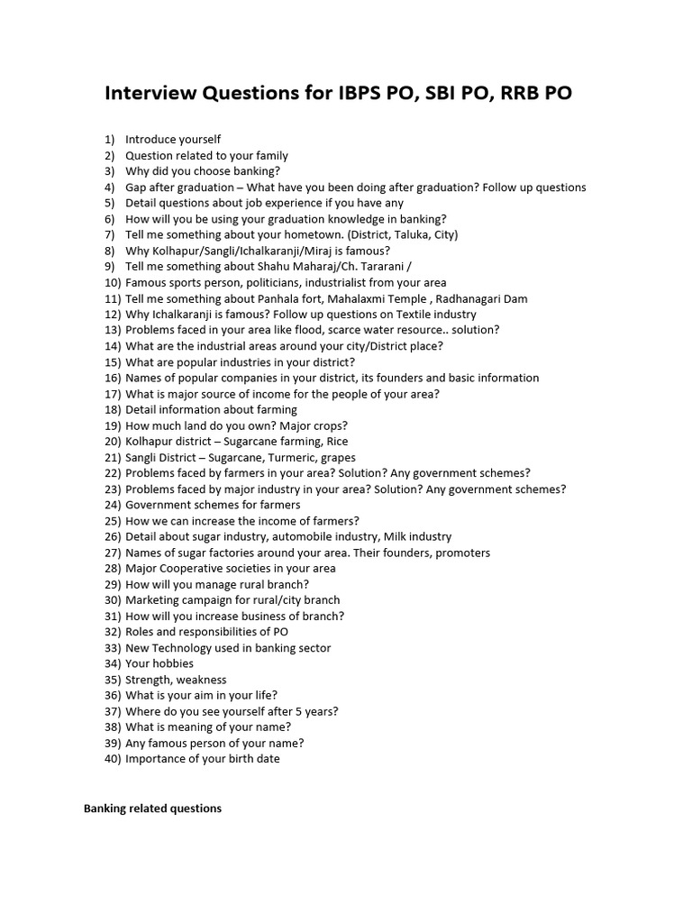 IBPS PO Interview Questions Guide | PDF | Banks | Reserve Bank Of India