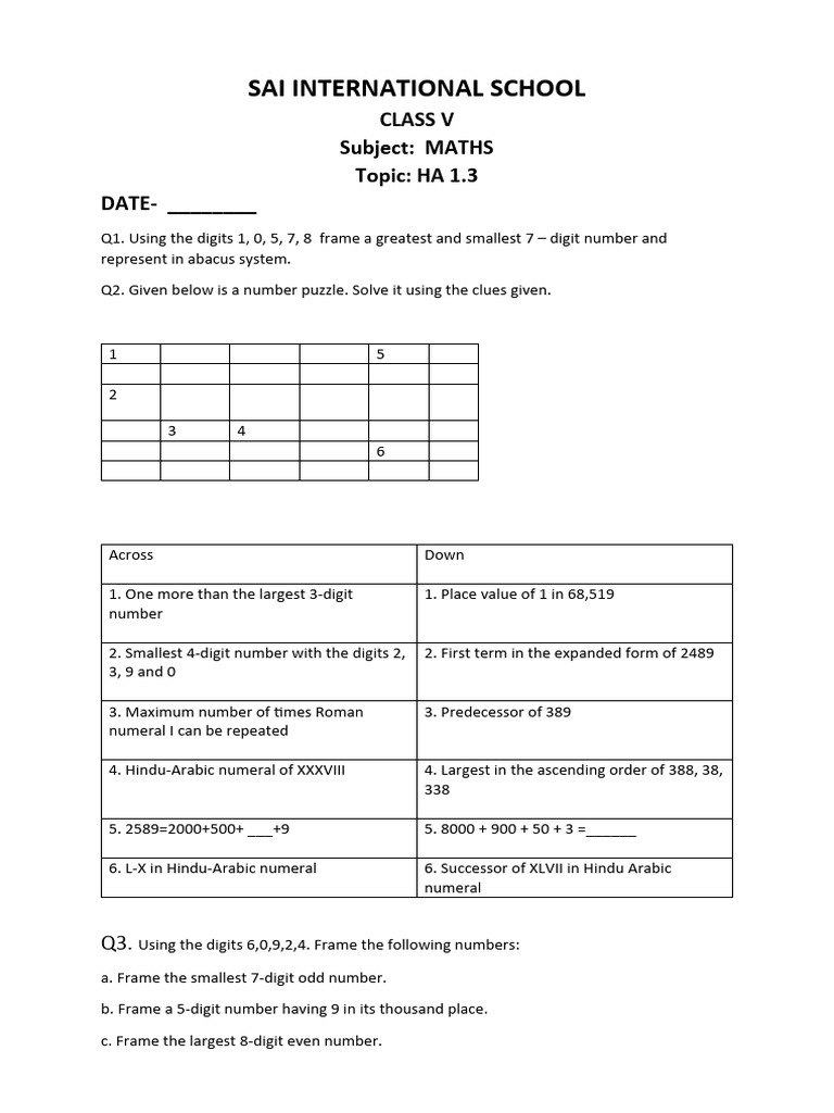 Class V Maths Number Puzzles | PDF | Teaching Methods & Materials