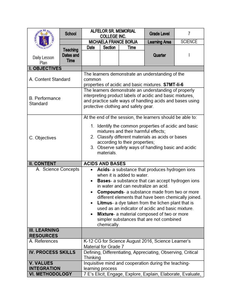 Grade 7 Science: Acids and Bases Lesson | PDF | Taste | Acid
