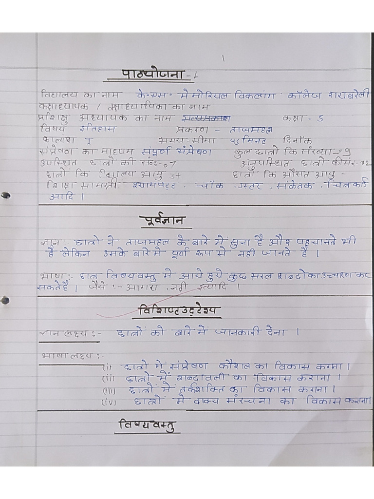 B.ed I ST Semester HI Lesson Plan | PDF