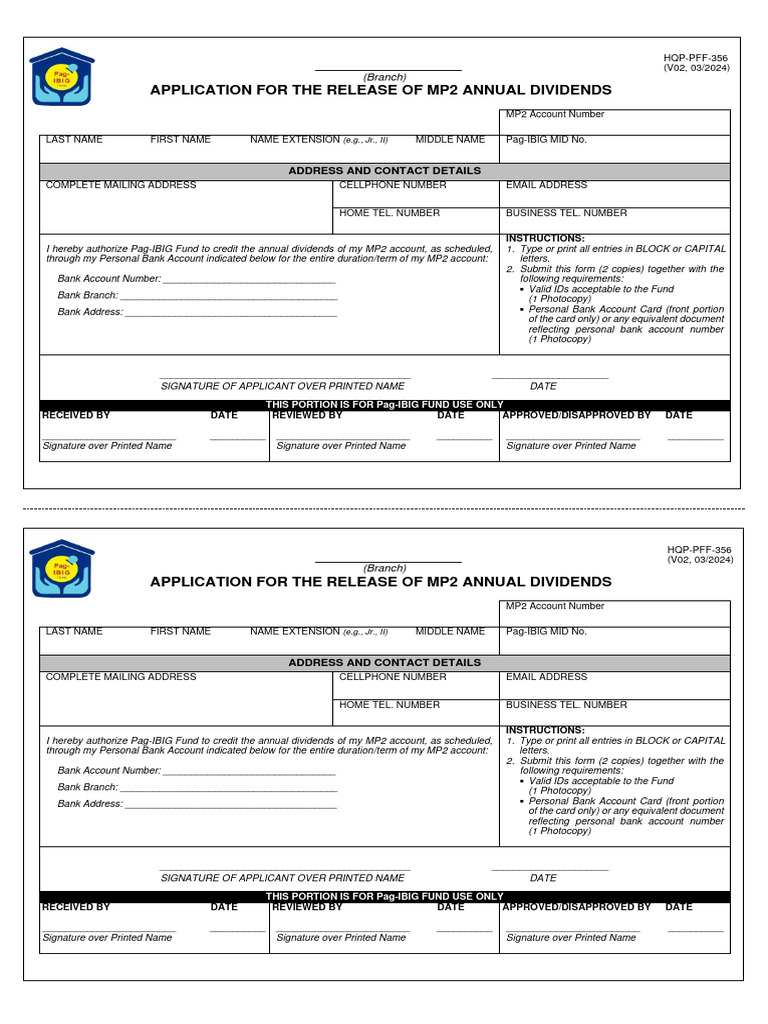 MP2 Annual Dividend Release Application | PDF