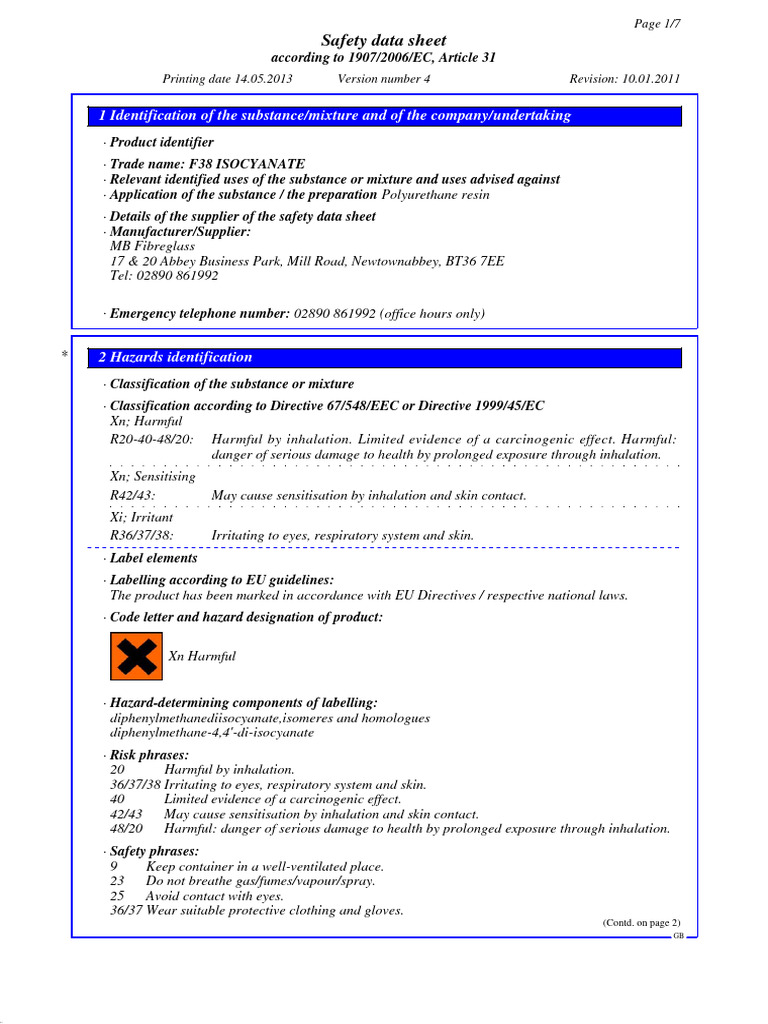 MBFibreglass Isocyanate | PDF | Dangerous Goods | Firefighter