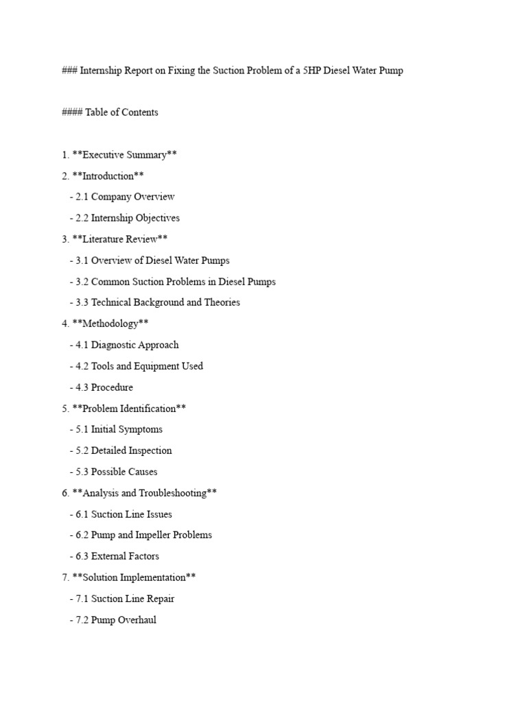 Internship Report On Fixing The Suction Problem of A 5HP Diesel Water ...