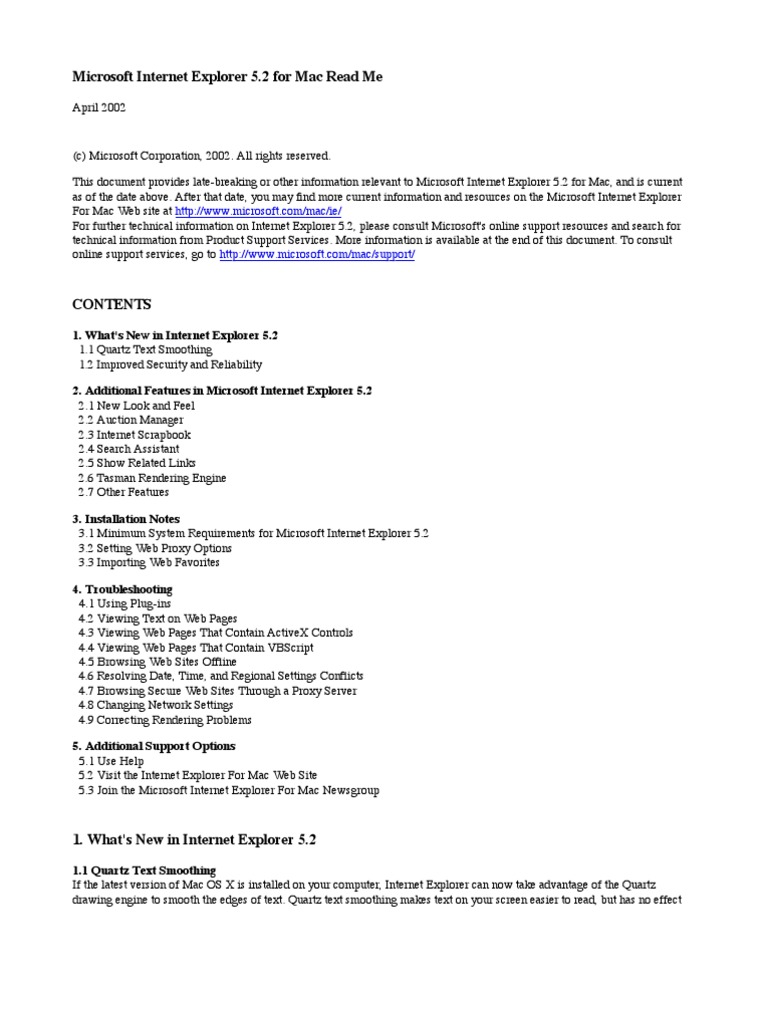 Microsoft Internet Explorer 5.2 For Mac Read Me | PDF | Internet ...