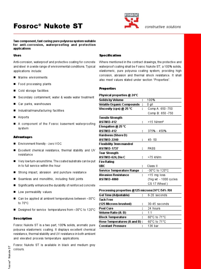 Fosroc Nukote ST: Constructive Solutions | PDF | Solid | Concrete