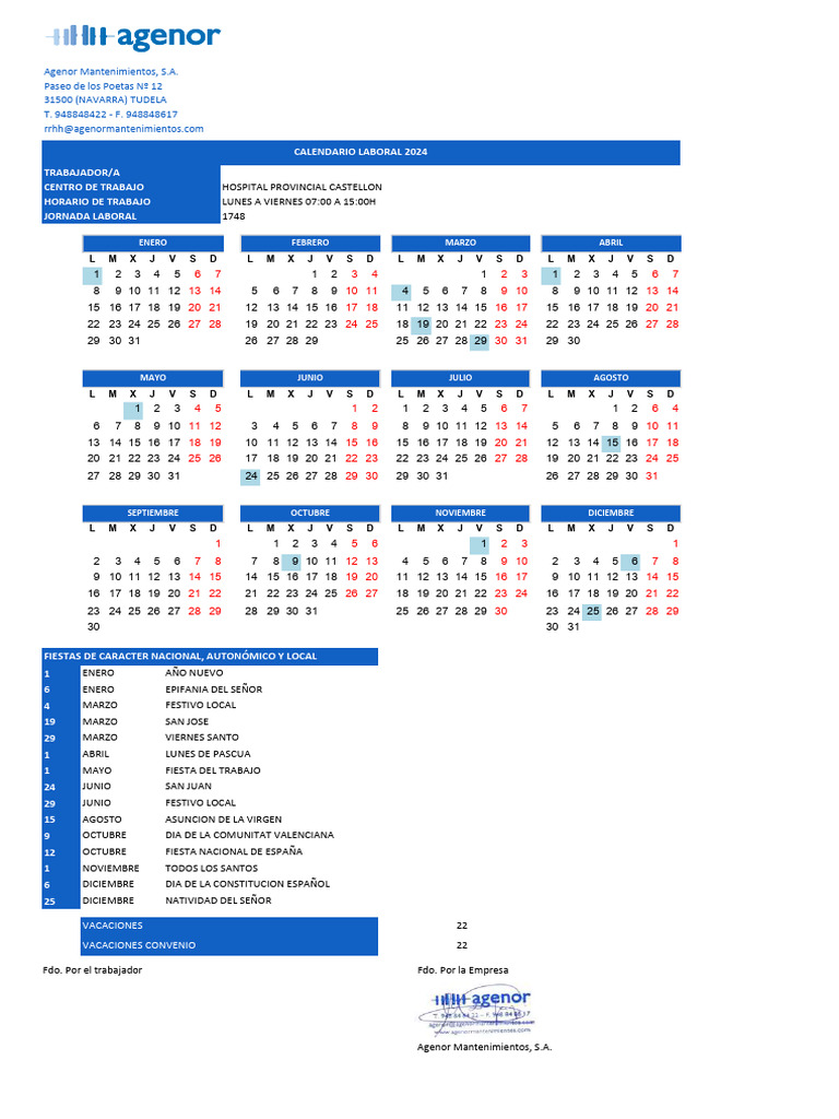 Calendario Laboral 2024 | PDF | Fiestas cristianas y días santos ...