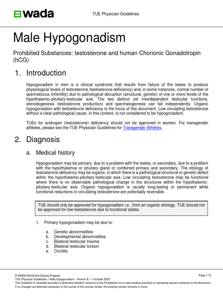 Tue Physician Guidelines Male Hypogonadism - Version 8.1 - October 2023 ...