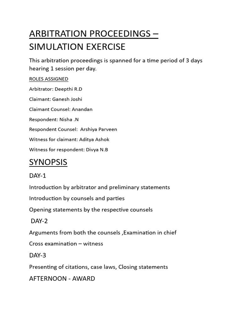 Arbitration Simulation Exercise Overview | PDF | Common Law | Justice