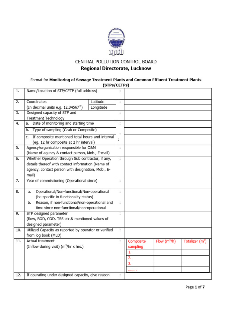 STP Monitoring Format Guidelines | PDF | Sewage Treatment | Water Pollution