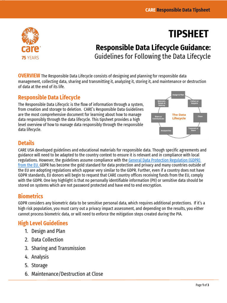 Tipsheet - Data Lifecycle Guidance | PDF | Life Cycle Assessment ...