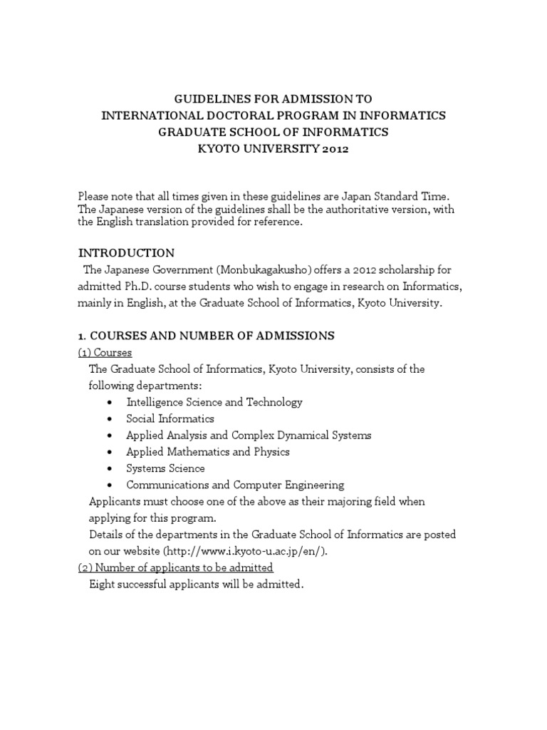 Guidelines For Admission To International Doctoral Program in ...
