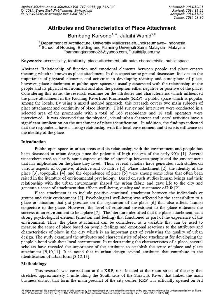 Attributes and Characteristics of Place Attachment | PDF | Attachment ...