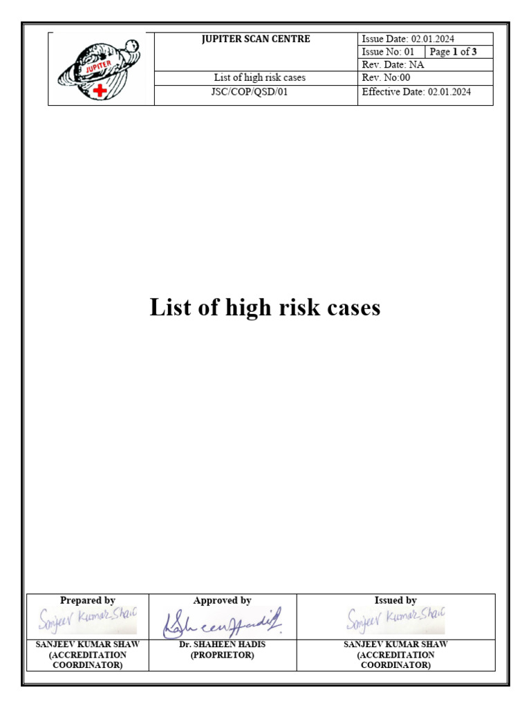 QSD 01 List of High Risk Cases | PDF | Health Care | Clinical Medicine