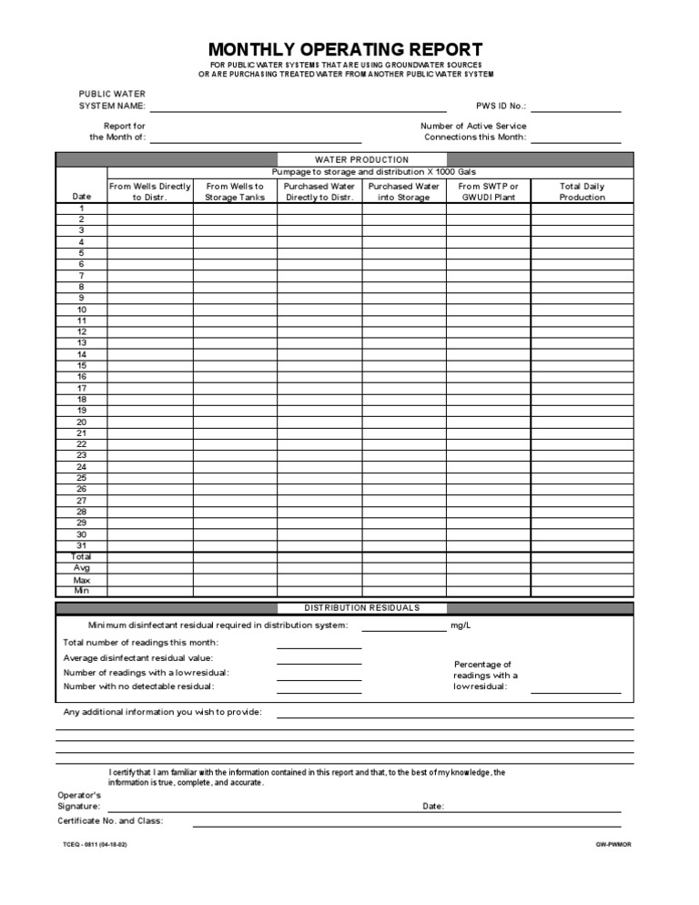 Monthly Water System Report Template | PDF