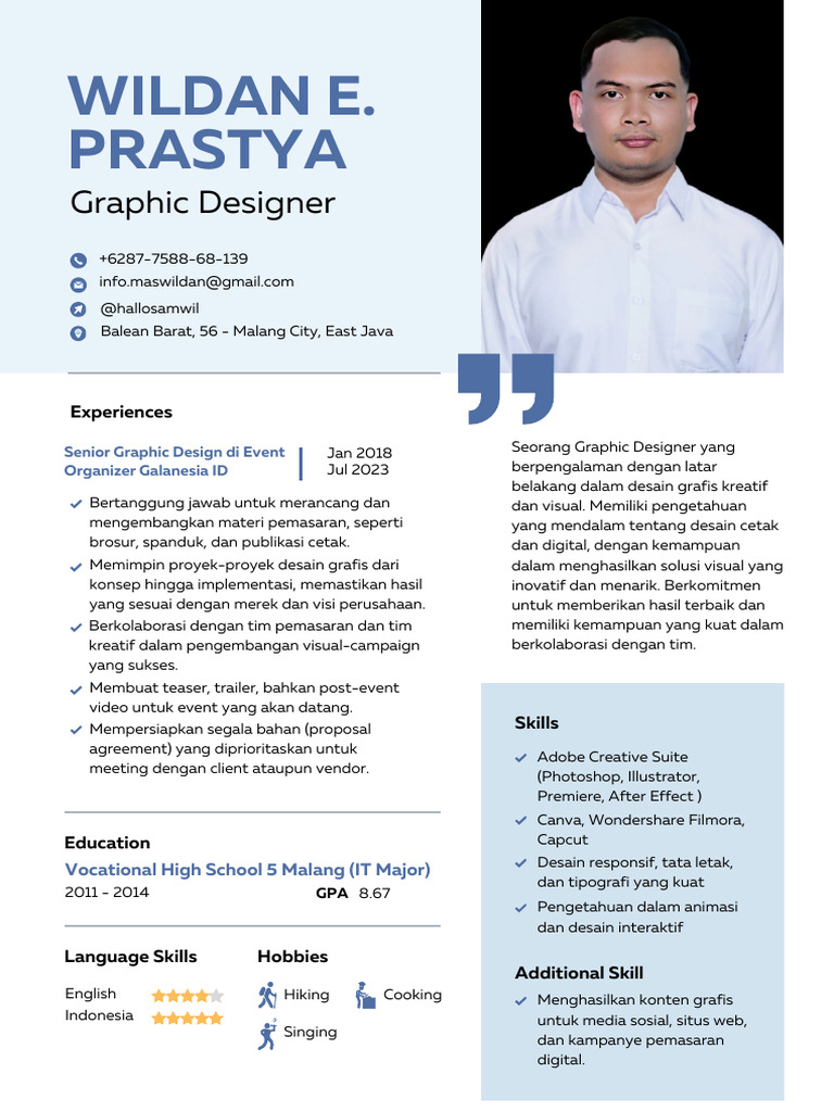 CV Desain Grafis Wildan Prastya | PDF