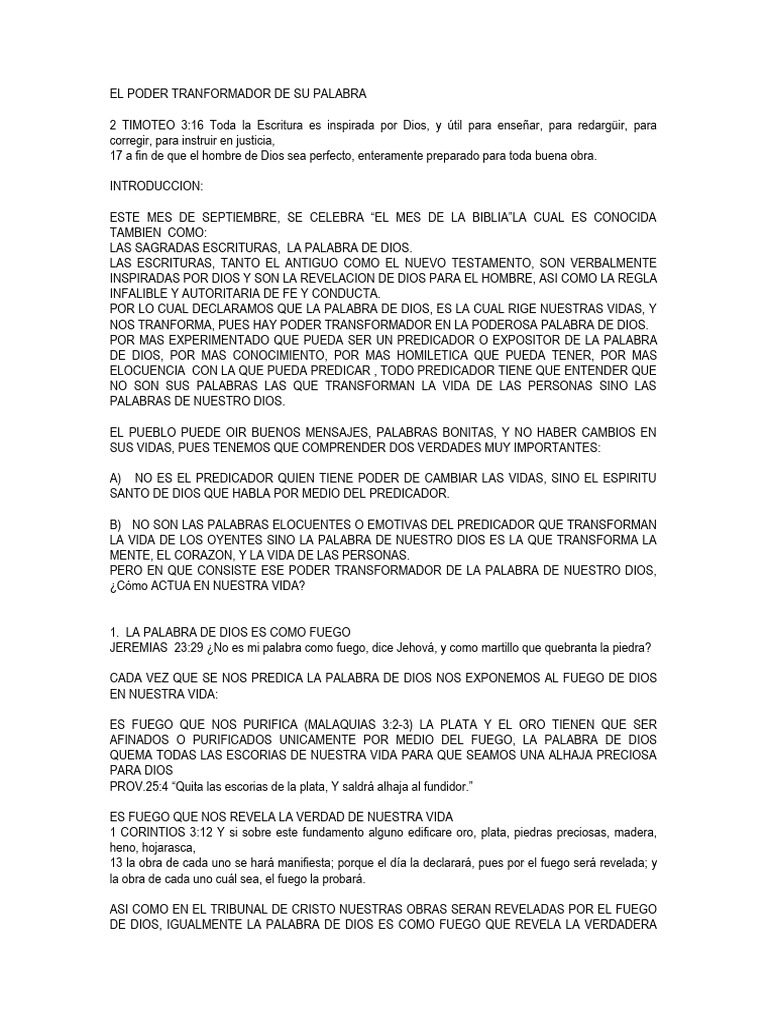 El Poder Transformador de la Palabra de Dios | PDF | Dios | Amor