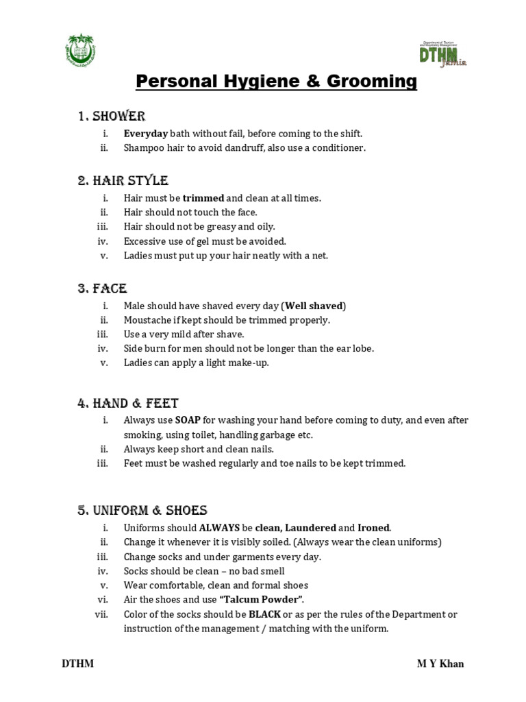 Personal Hygiene & Grooming Standards | PDF | Hygiene | Sock