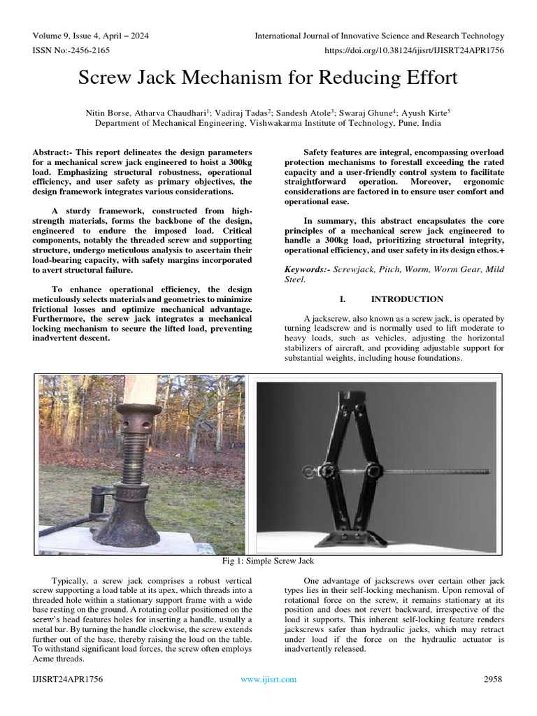 Screw Jack Design for Load Lifting | PDF | Machines | Mechanical ...