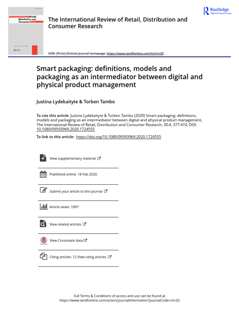 Smart packaging definitions models and packaging as an intermediator ...