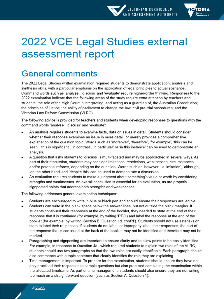 2022 VCE Legal Studies Exam Insights | PDF | Trials | Discovery (Law)