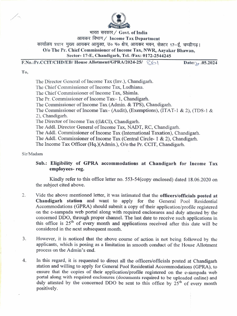 Eligibility of GPRA Accommodation at Chandigarh | PDF | Payments ...