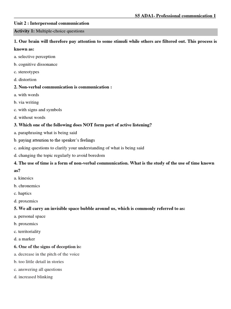 Interpersonal Communication Quiz and Tips | PDF | Communication ...