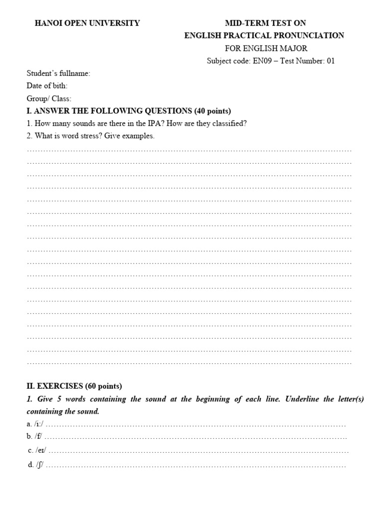 NG Âm Test 1 | PDF