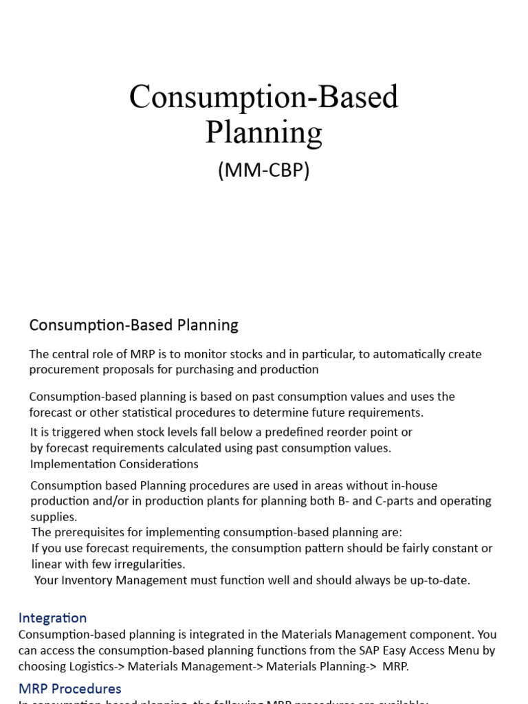 Consumption-Based Planning in SAP MM | PDF | Forecasting | Procurement