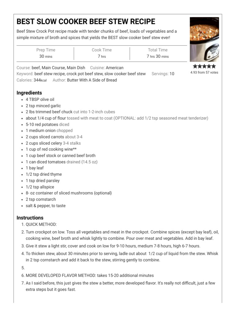 BEST TENDER & FLAVORFUL SLOW COOKER BEEF STEW - Butter With A Side of ...