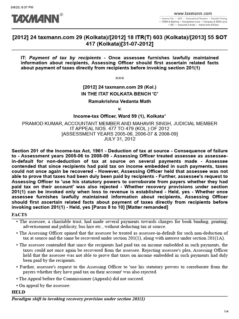 Tax Recovery Provisions Under Section 201 | PDF | Taxes | Income Tax