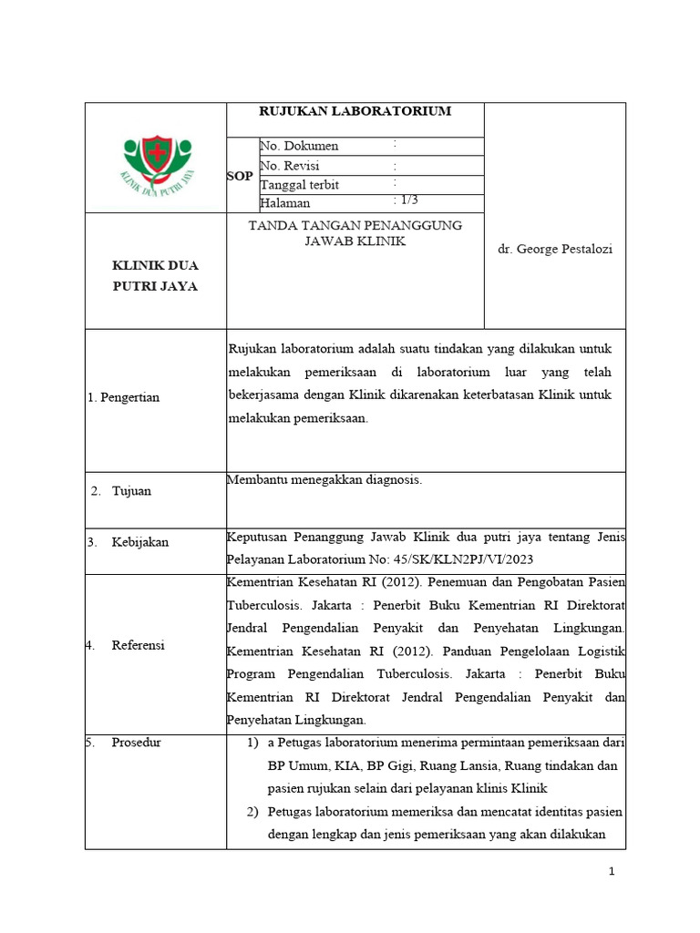Prosedur Rujukan Laboratorium Klinik | PDF