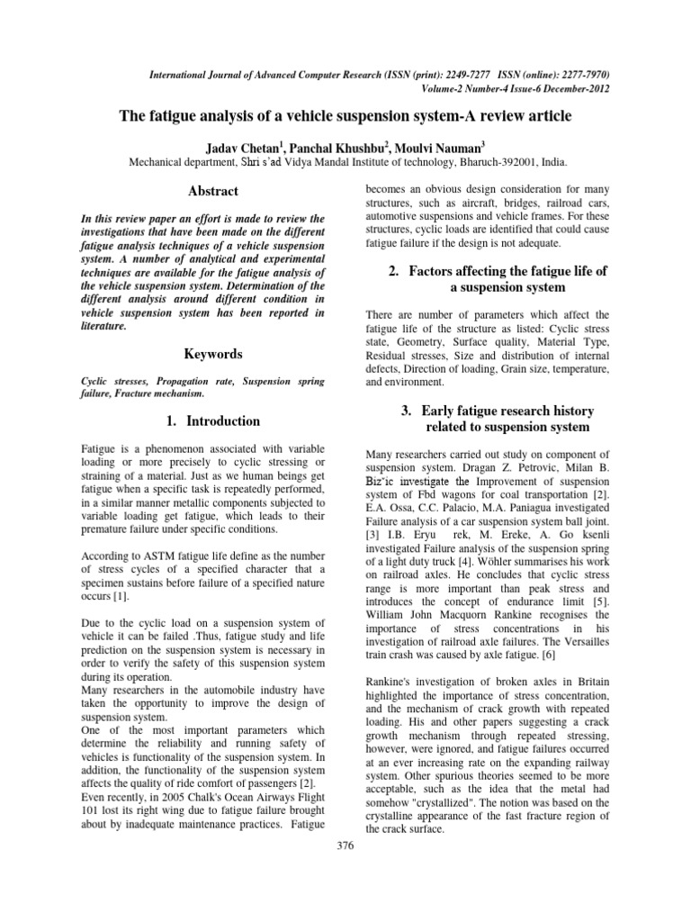 The Fatigue Analysis of A Vehicle Suspension System-A Review Article ...