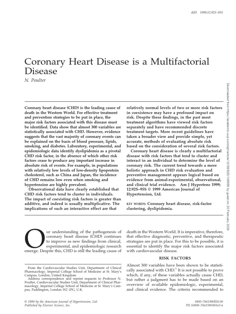 Coronary Heart Disease Is A Multifactorial Disease: N. Poulter | PDF ...