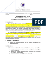 Learning Activity Sheet Research I (Q4 - Lesson 5 & 6) Writing and Presenting The Research Proposal