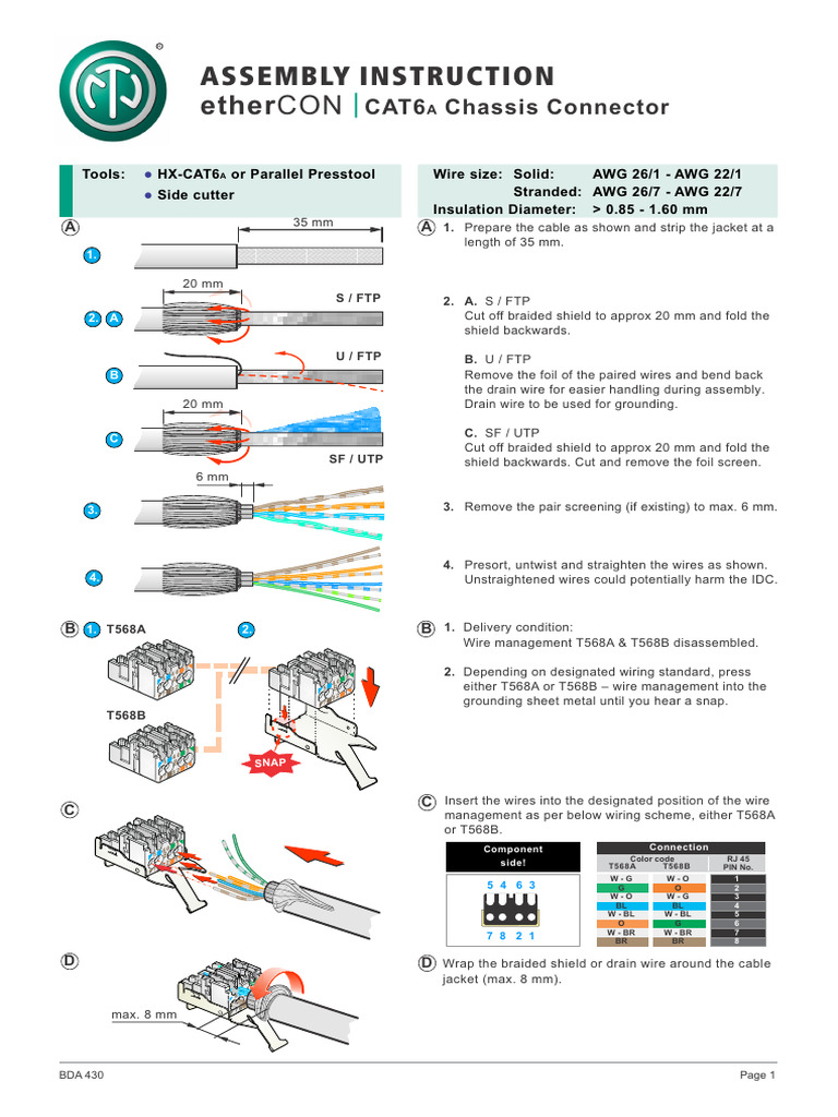 BDA 430 - etherCON C6A - Chassis Connector | PDF | Wire | Electrical ...