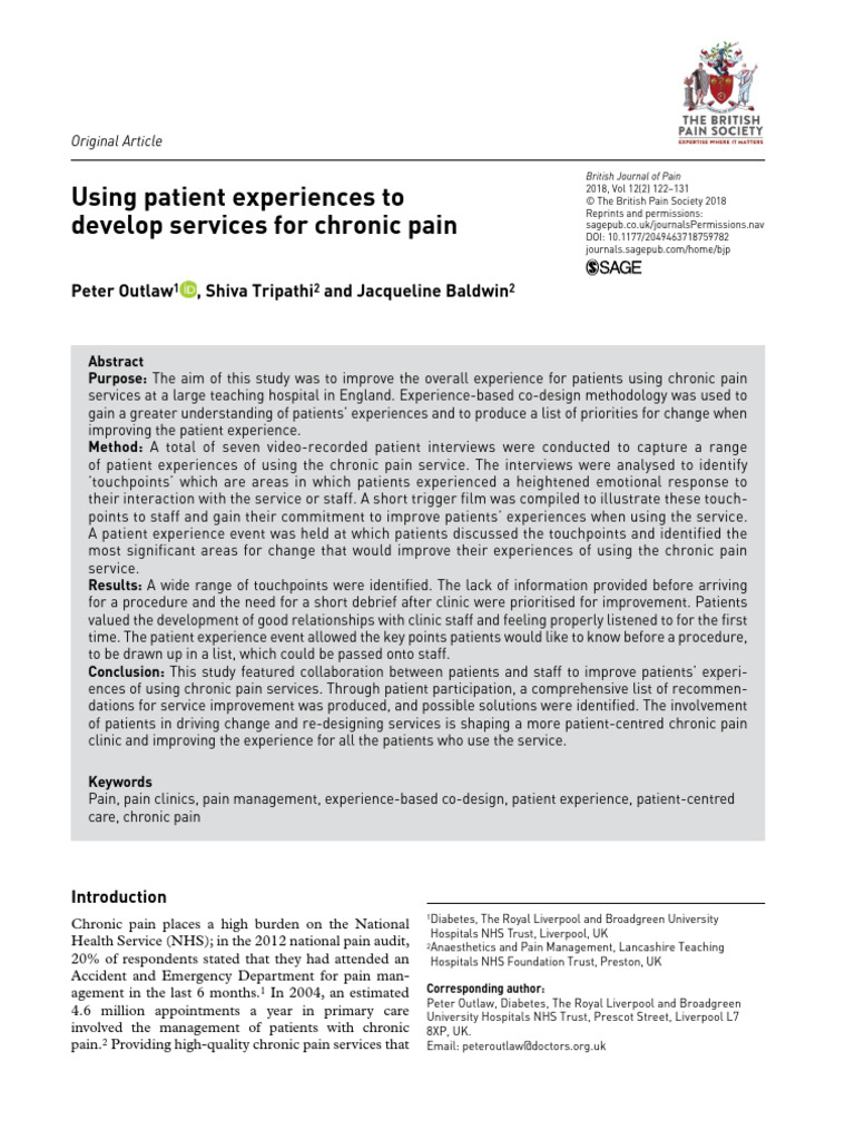 Enhancing Chronic Pain Services Through Patient Feedback | PDF ...