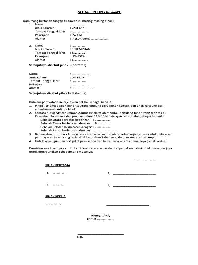 SURAT PERNYATAAN saudara | PDF
