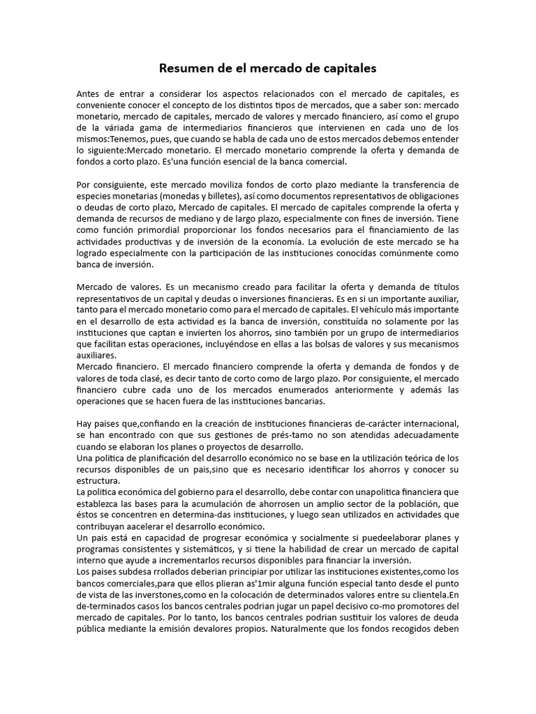 Análisis del Mercado de Capitales | PDF | Mercado (economía) | Bancos
