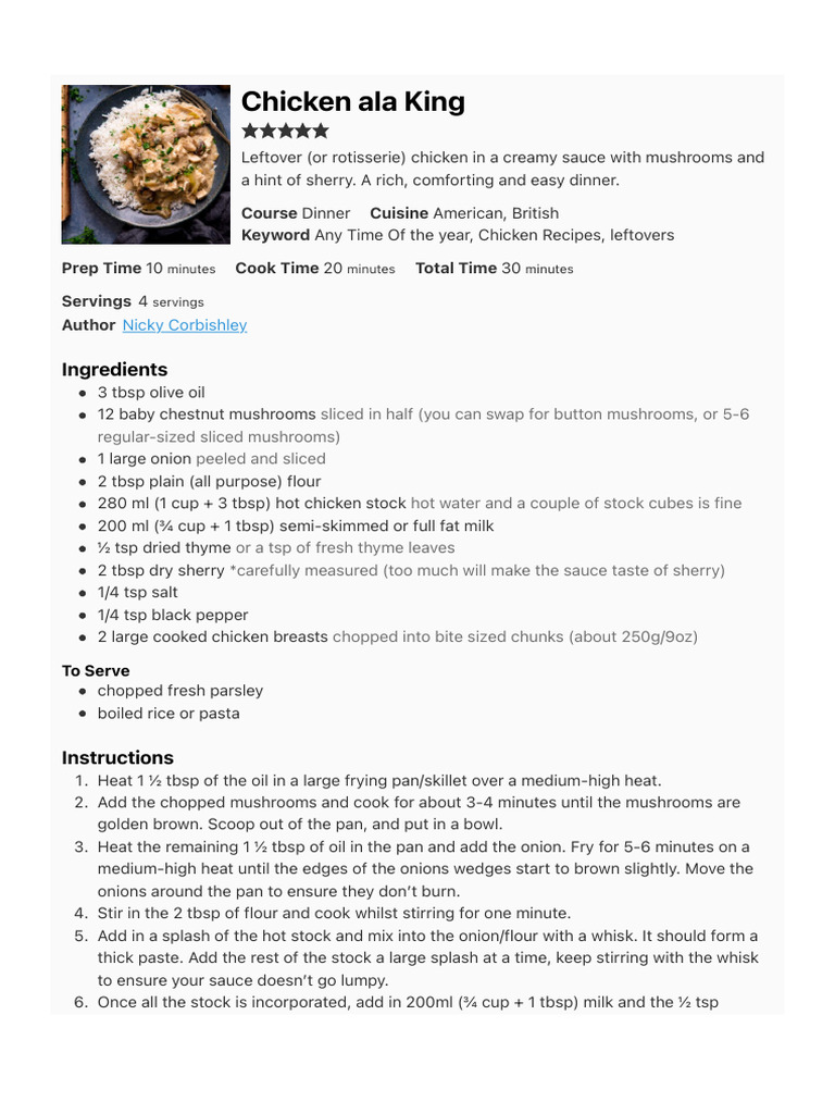 Creamy Chicken ala King Recipe | PDF | Nutrition Facts Label | Cooking