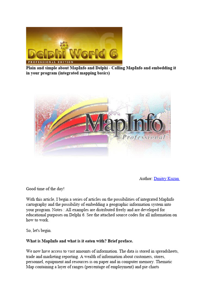 Integrating MapInfo with Delphi 6 | PDF | Computer Program | Programming