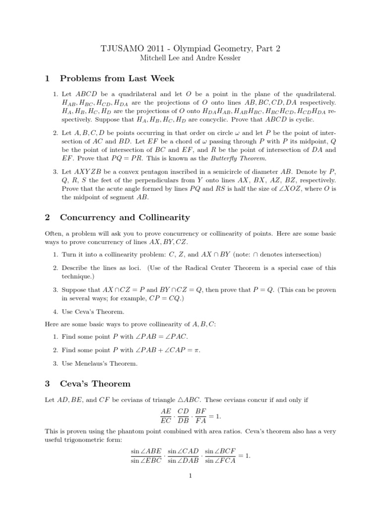 Olympiad Geometry Problems and Theorems | PDF | Triangle | Euclidean ...