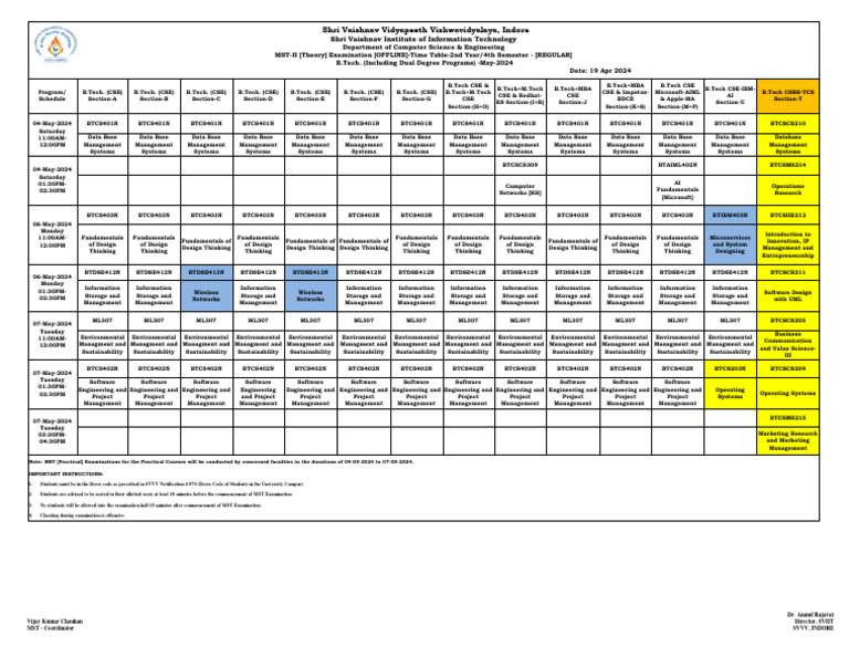 Updated 2 Year 4 Sem Time Table March 2024 Pdf Computing