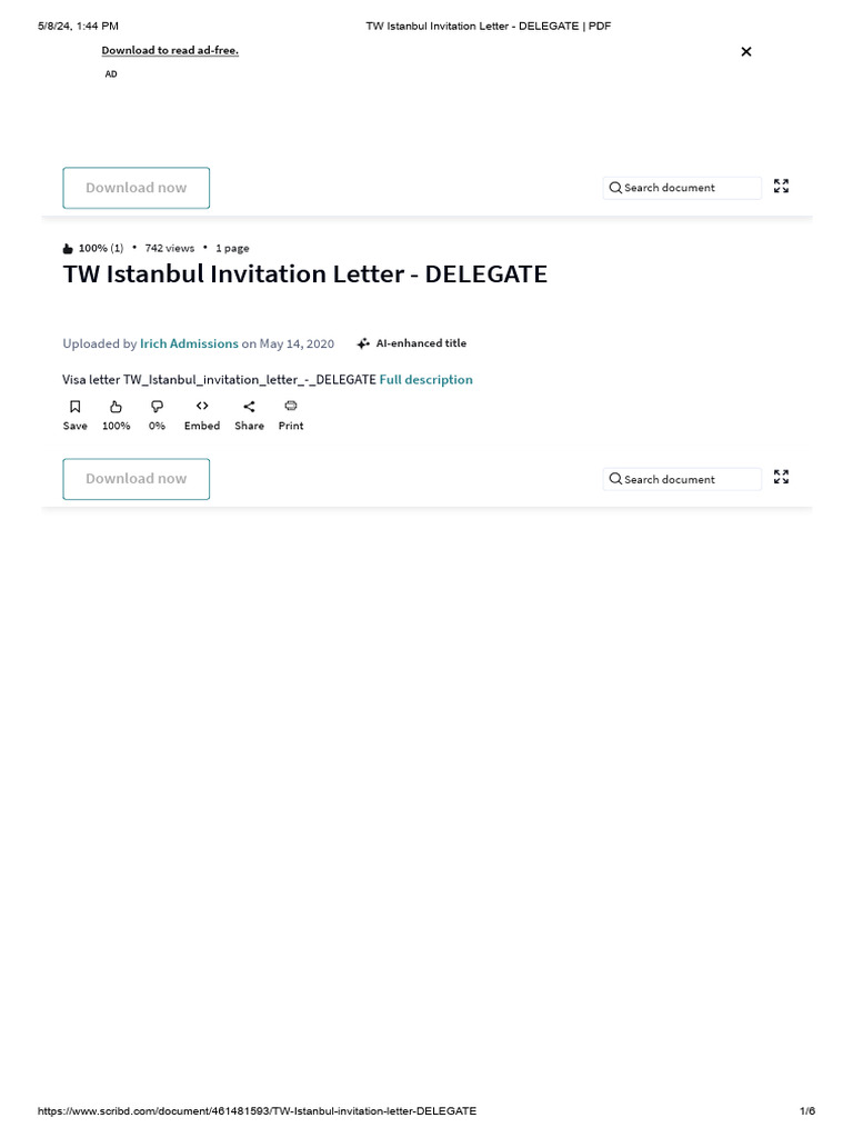 TW Istanbul Invitation Letter - DeLEGATE - PDF | PDF | Scribd | World ...