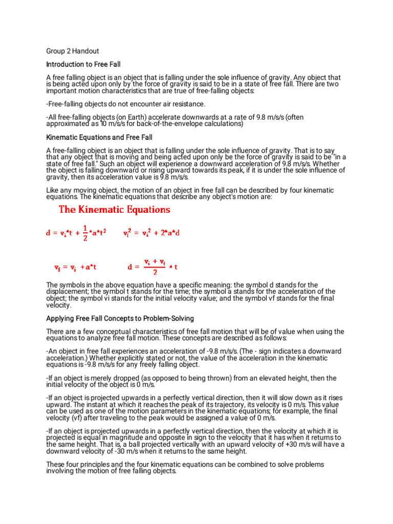 Group 2 Handout-Free Fall | PDF