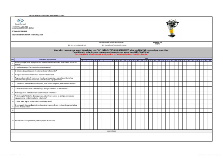 Checklist Compactador de Solo 2024 | PDF